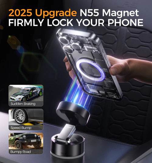 Double-sided Vacuum Magnetic Phone Holder Car/ Kitchen/ Mirror/ Adjustable Foldable