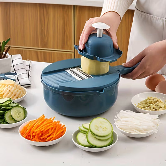12-in-1 Multi-Function Vegetable Chopper for Carrots, Potatoes, Radishes, and More – Manual Slicer, Shredder, and Grater – Essential Kitchen Tool